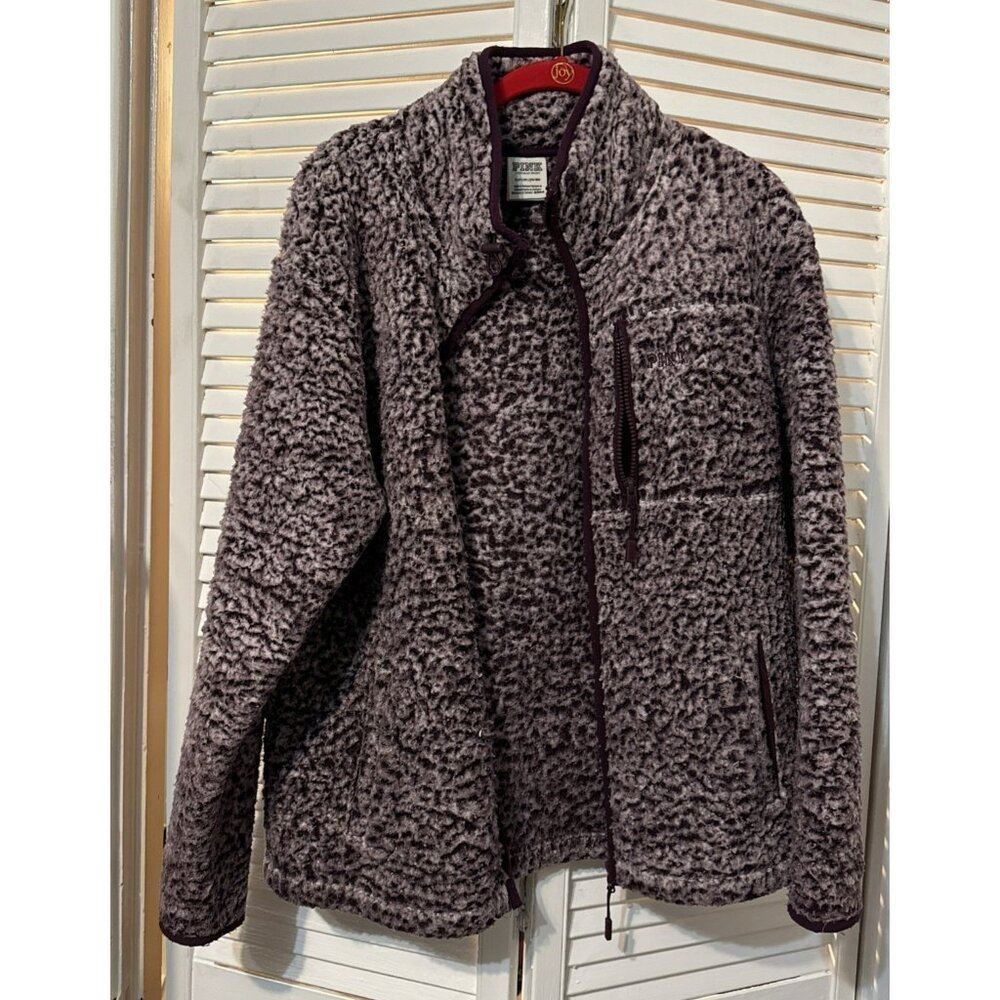 VICTORIAS SECRET PINK SHERPA QUARTER ZIP SWEATER JACKET  Purple Small